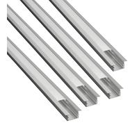 JANDEI - 4 x 1 Metro di Profili in Alluminio per l'installazione ad Incasso di Strisce LED, Canale LED per Pavimenti, Diffusore di Copertura Traslucida. Tappi e Clip di Montaggio (17,4mm x 14,5mm)
