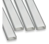 Jandei - Confezione da 4 Profili in Alluminio Grigio 1 Metro Forma di U per il Montaggio Superficiale di Strisce LED, Diffusore Arrotondato Semitrasparente. Include Tappi Terminali e Clip di Montaggio