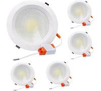 JANDEI - Confezione da 5 Faretti LED COB da Incasso da 20W, 1800 Lumen, Cornice Rotonda Bianca 185x55mm (Foro da 160mm). IP44 Ideale Cucina, Bagno - Luce neutra 4200K