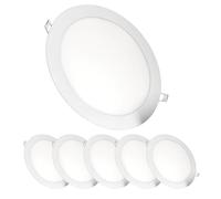 JANDEI - Confezione da 6 faretti LED da incasso rotondi, 18W, 1500 lumen, extrapiatti 13 mm, foro di montaggio Ø200-205 mm, bianco caldo 3000K con trasformatori inclusi