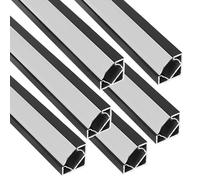 Jandei - Confezione da 6 profili in alluminio in tratti da 1 metro, forma V per l'installazione di strisce LED in angoli a 90°, diffusore semi-trasparente. Include tappi e clip per il montaggio (nero)