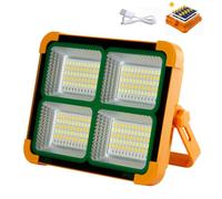 Jandei - Faretto LED solare da 100 W, portatile, 5 modalità di luce/336 LED con magnete e supporto, ricaricabile tramite USB/solare, Powerbank per cellulari. Perfetto per roulotte, pesca, costruzione