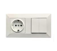 Jandei - Presa Schuko 2P+T 16 A e doppio interruttore interruttore, 230 V, decorazione da parete interna, facile da installare, con telaio e meccanismo, policarbonato bianco
