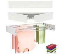 JANDTEK Stendino da Parete Richiudibile in Alluminio Bianco 80 cm - Stendibiancheria da Muro Salvaspazio Estensibile - Per Interni ed Esterni Coperti - 24 Mollette, Viti e Dima Inclusi