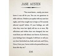 Jane Austen Book Gift Jane Austen Gift Mr Darcy Gift Pride and Prejudice Book Art Book Wall Art Jane Austen Quote Literature Gift for Book (21cm x 30cm, Ivory)