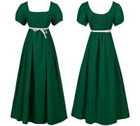 Jane Austen Regency - Abito da ballo da donna, per Halloween, cosplay, con cintura in vita stile impero, increspato, maniche a sbuffo, stile bohémien