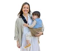 Jané Catch, marsupio laterale per bambini da 9 a 48 mesi, 100% cotone, protezione per le spalle, regolabile, ergonomico, antiscivolo, marrone