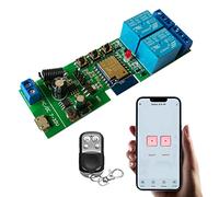 Jane Eyre Modulo Relè Wireless WiFi Interruttore Remoto a 2 Canali, Relè Momentaneo/Autobloccante, Interblocco per APP Tuya/Smart Life con Telecomando RF 433MHz Compatibile con Alexa e Google Home