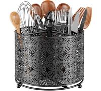 JANE EYRE Portautensili da cucina con 4 scomparti, girevole a 360°, con bordo floreale, contenitore in acciaio inox, organizer per utensili da cucina e piano di lavoro