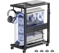 JANE EYRE Supporto per computer Tower - Supporto per PC Tower regolabile in altezza, con ruote e 4 ganci per casa, ufficio e aula, 58,5 - 71,9 cm, colore nero