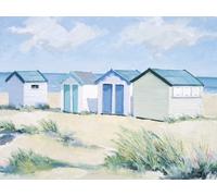 Jane Hewlett Stampa su Tela Beach Huts on a Bright Day, Multicolore, 60 x 80 cm