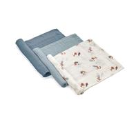 Jané Set 3 Mussole Neonato 80x80 cm, Cotone e Bambù Naturale, Traspiranti, Multiuso, Antiallergiche, blu