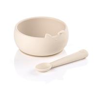 Jané Set Scodella e Cucchiaio in Silicone con Ventosa, Senza BPA, Compatibile con Sterilizzatori, Microonde, Forno, Beige