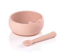 Jané Set Scodella e Cucchiaio in Silicone con Ventosa, Senza BPA, Compatibile con Sterilizzatori, Microonde, Forno, Rosa, Pale
