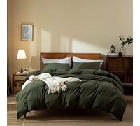 Jane yre Set di biancheria da letto con copripiumino verde scuro, 100% cotone naturale lavato, 3 pezzi, tinta unita, stile casual moderno, lussuoso, rilassato, morbido al tatto, rughe, comodo e facile