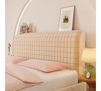 JANEMUA Copri testiera, copri testiera elasticizzata, piccola fodera protettiva antipolvere in jacquard quadrato per camera da letto matrimoniale, king size- Khaki|| 210cm