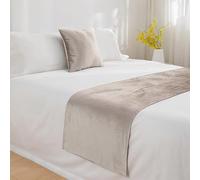 JANEMUA Runner da Letto in Velluto Liscio E Cuscini Abbinati, Asciugamano di Fine Letto per Hotel E Pensioni, Copriletto per Locanda E Colazione, Sciarpa da Letto Morbida-Beige||240X45cm for 1.8m Bed