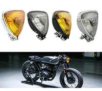 JaneShop Fanale anteriore per moto, universale, stile retrò, modifica triangolare, in metallo, adatto per la sostituzione per Harley Chopper Cafe Racer personalizzato (lente nera ambrata)