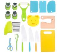 Janety 17 pezzi Coltelli da Cucina per Bambini, coltelli per bambini antitaglio Montessori, incluso coltello in legno tagliere sbucciatore, set regalo per bambini, per tagliare frutta e verdura