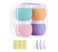 Janety 4 Pezzi Contenitori da viaggio per articoli da toeletta, 50 ml Porta Creme da Viaggio, Barattoli in Silicone per Crema con Sacchetto Trasparente, Etichette e Piccole Spatole