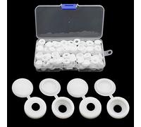 JaneYi (100 Pezzi) Bianco Incernierato Tappi Plastica Decorativo a Vite Coperture Sostituzione Tappo a Pressione per Vite Autofilettanti con Scatola di Immagazzinaggio per Mobilia Credenza Mensola