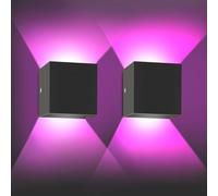 JaneYi 2 Pezzi Applique da Parete Interno LED RGB 6W Lampada da Muro Colori con Telecomando Applique Luce Colorata in Lega di Alluminio con Installazione a Vite per Soggiorno Camera Gaming - Nera