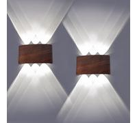 JaneYi 2 pezzi Lampada da Parete Interno Esterno 6W Bianco Freddo 6000K Lampada LED da Muro Moderna in Alluminio Aspetto Legno IP65 Impermeabile Applique Parete per Camera da Letto Balcone Corridoio