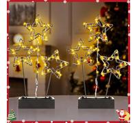 JaneYi Set di 2 Stelle di Natale da Tavolo Lampada LED in Metallo Luce Bianco Caldo Funzionamento a Batterie Decorazione Natalizia da Interno per Davanzale Soggiorno Sala da Pranzo