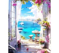 JanFebMar Dipingere con i Numeri Adulti Bambini Principianti, DIY Kit per Dipingere con Numeri Decorazione della Casa Senza Cornice 40x50cm Casa di mare