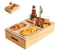 Janflyhome Couchbar, 2 modalità di montaggio, vassoio da spuntino con 2 ciotole per snack, divano-bar, vassoio rimovibile con spazio di archiviazione, regalo per uomini, regali per donne, colore legno