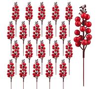 Jangostor 20 Pezzi Decorazione Bacche Oro e Bordeaux - Artificiale Agrifoglio Rami per Natale e Inverno - Decorazione della Casa (Rosso)