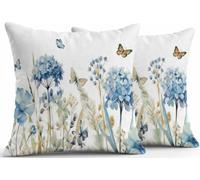JANGYUHH Cuscino da giardino, 50 x 50 cm, impermeabile, set da 2 pezzi, motivo floreale, ortensia, orchidea, double face, per giardino e terrazza, in misto lino, moderno
