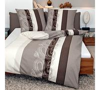 Janine - Biancheria da letto in flanella marrone, dimensioni 135 x 200 cm (80 x 80 cm)