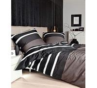 Janine Biancheria da letto in raso makò J. D. 8468, copripiumino e federa, in cotone, per camera da letto, 155 x 220 cm + 40 x 80 cm, colore: nero torba