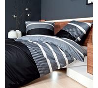 Janine J.D. - Biancheria da letto in raso, 135 x 200 cm + 80 x 80 cm, colore: Argento/Nero