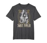 Janis Joplin Gold Framed Maglietta, Uomo Taglie Grandi, Grigio Scuro, 3X Tall