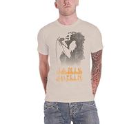 Janis Joplin T Shirt Working The Mic Distressed Logo Nuovo Ufficiale Uomo Sand Size M