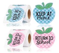 Janlaugh 2 rotoli da 400 etichette a quadretti con mela per studenti e compiti a casa, etichette adesive per il ritorno a scuola e tenere a casa, 5,8 x 6,1 cm, etichette adesive termiche stampate per