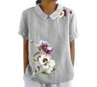 Janly Camicia di Jeans Donna Maglia Sportiva Donna T-Shirt Casual da Donna Primavera ed Estate con Risvolto Floreale, Girocollo, Bottoni, Pullover Allentato Camicia Donna Magliette Nere (Pink, XXXXL)