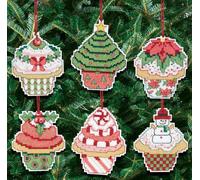 Janlynn Christmas Cupcake Ornaments Counted Cross Stitch Kit-3"X3" 14 Count Set of 6