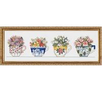 Row Of Teacups Counted Cross Stitch Kit-20"X5" 14 Count