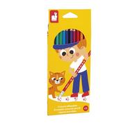 Janod - 12 matite Colorate cancellabili - Matite Colorate in Resina con Punta Gomma - Forma ergonomica - Mina Sottile e Resistente - Disegni e colorazione - dai 3 Anni - J07414