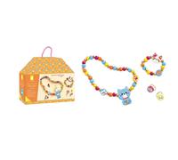 Janod - 4 Gioielli in Legno da Creare Gattini - Kit Creativo Gioielli DIY - attività Manuale Bambini - Sviluppo Motricità Fine e Concentrazione - dai 4 Anni