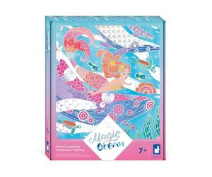 Janod - 4 Quadri con Tratti Argentati - Pittura ad Acquerello - Tema Sirena - Magic Ocean - Kit Creativo per Bambini - Apprendimento della Motricità Fine e Concentrazione - da 7 Anni - J09107