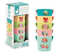 Janod - 5 Secchielli Multiattività da Bagno - Giocattoli da Bagno per Neonati - Gioco Multisensoriale Infanzia - Cuccioli Marini - Dai 10 Mesi, J04722