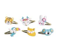 Janod - Cofanetto 6 Barrette per Capelli Fai-da-Te - Animali Glitterati - Les Ateliers Bijoux - Kit attività Creative Bambini - Abilità Fino-Motorie e creatività - dai 6 Anni - J07997