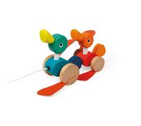 Janod - Anatre da tirare in legno - Zampe in similpelle + cordoncino 50 cm - Giocattolo da tirare - Giocattoli per lo sviluppo e la prima infanzia - Apprendimento motricità e immaginazione - 12 mesi +