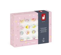 Janod-Janod-20 Tema Unicorno per bambini-10 Rotondi + 10 ovali-Anelli Regolabili-Gioielli in Legno e Metallo-Giocattolo per Bambine-Accessorio Moda-da 3 Anni, J08881