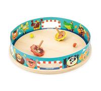 Janod - Arena Trottole Applepop - Gioco di Abilità per Bambini - 1 Arena + 2 Trottole con Lanciatori + 2 Biglie in Vetro - Stimola la Manualità - Giocattolo in Legno FSC - Dai 4 Anni, J03355