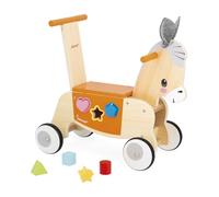 Janod Asino Scatola delle Forme Integrata-Funzione trottatore-Ruote silenziose-Allenamento dell'equilibrio e delle capacità motorie-Giocattolo in Legno-da 12 Mesi, J03325